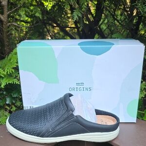 Earth Origins Black Perforated Slip-On Mules (Wide Width)
